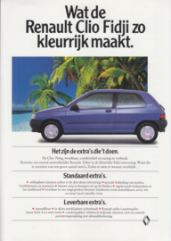 Clio Fidji  leaflet, 2 pages, c1992, A4-size, Dutch language