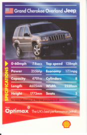 Jeep Grand Cherokee Overland collector card, small size,  Shell Optimax issue, 2002, UK
