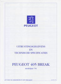 405 Break brochure, 20 + 18 pages, A4-size, 1994, Dutch language