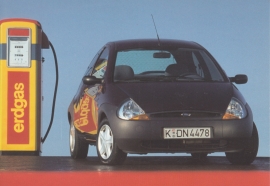 Ka with gas engine 1998, A6-size postcard for 75 Years Ford Germany, 2000