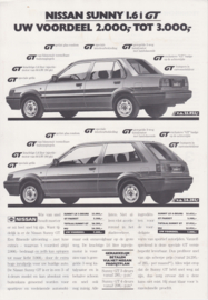 Sunny 1.6i GT sales leaflet, 2 pages, 1991, Dutch language