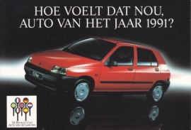 Clio car of the year, A6 size postcard, Dutch language, 1991