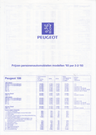 Program pricelist folder, 4 pages, 02/1993, Dutch language