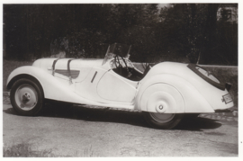 328 Sportwagen 6 cyl. 80 hp, DIN A6-size photo postcard, 1937-40, 4 languages