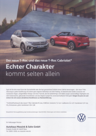 T-Roc & T-Roc Cabriolet, A4-size, 2 page leaflet, 2022, German language