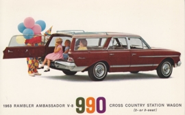 Ambassador V8 990 Cross Country Station Wagon, US postcard, standard size, 1963, # AM-63-2037L