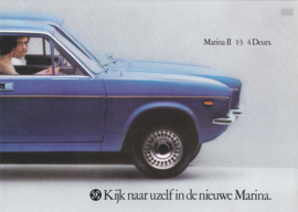 Marina II 1.3 4-Door Super de Luxe brochure, 8 pages, A4-size, 1976, Dutch language