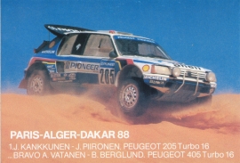 205 Turbo 16 Paris-Alger-Dakar 1988, A6-size sticker postcard
