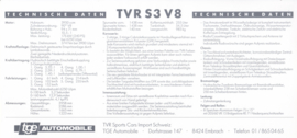 S3 V8 specs. & prices, 2 pages, German language, 1992, Switzerland *