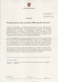 Porsche 911 Carrera Cup 2003, comes with color photo, importer-issued,  Dutch text
