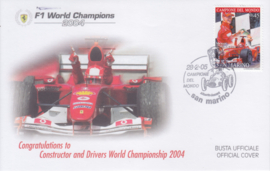 Formula 1 champion F1 Michael Schumacher 2004, folder with 15 stamps sheet and a first day cover envelope, complete set by Bolaffi