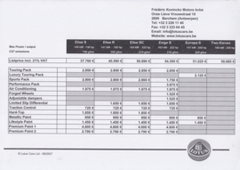 Range price sheet, 1 page leaflet, DIN A4-size, issued by Belgian importer, English, 8/2007