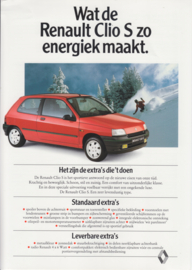 Clio S  leaflet, 2 pages, c1992, A4-size, Dutch language