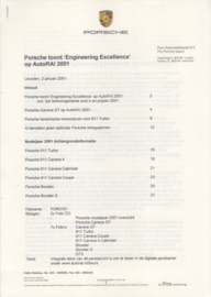 Porsche 2001 Press Kit Amsterdam RAI, photo's & text sheets, importer-issued,  Dutch text