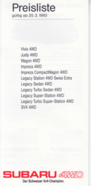 Pricelist brochure, 16 pages, German language, 02/1993, Switzerland
