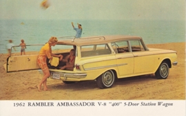 Ambassador V8 400 5-Door Station Wagon, US postcard, standard size, 1962, # AM-62-1043K