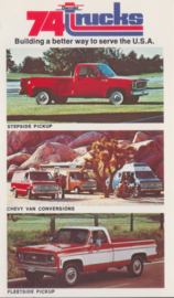 Chevy Trucks, 3 models, US postcard, standard size, 1974