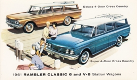 Classic 6 and V8 Station Wagons, US postcard, standard size, 1961, # AM-61-9050H