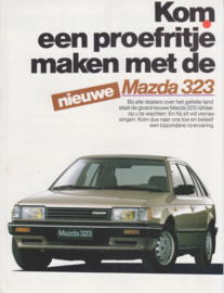 323 Sedan/Hatchback folder, 4 pages, about 1983, Dutch language (Belgium)