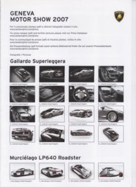Lamborghini full range press kit with sheets, CD-Rom & photos, Geneva, 3/2007
