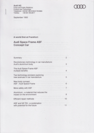 Audi Space Frame Concept Car press kit with  photo's & sheets, Frankfurt, 9/2003