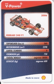 Ferrari 248 F1 2006 collector card, small size,  Shell V-Power issue, 2007 (# 8 of 24)