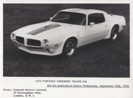 Pontiac Firebird Trans Am - press photo, GM UK [export] - 9/1970