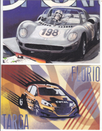 Targa Florio # 105 2022, folder with 2 stamped postcards and a first day cover envelope, complete set
