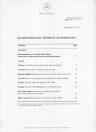 Mercedes-Benz press kit with photo's & text sheets, Paris, 9/2002