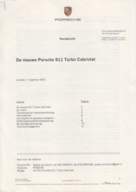 Porsche 911 Turbo Cabriolet, 8/2003, comes with color photo, importer-issued,  Dutch text