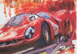 Targa Florio painting, A6-size double postcard, issue by Ferrari Magazine, German language
