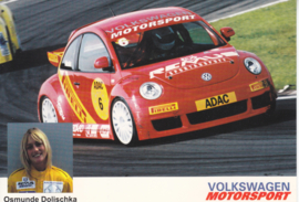 New Beetle racing car postcard, driver Osmunde Dolischka, 1999, German language