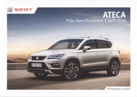 Ateca pricelist brochure, 20 pages, 04/2016, Dutch language