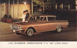 Ambassador V8 400 4-Door Sedan, US postcard, standard size, 1962, # AM-62-1043L