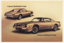 Camaro Berlinetta & Z-28 Sport Coupe,  US postcard, standard size, 1981