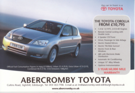 Corolla  Hatchback postcard, A6-size, UK dealer issue, English language, 2002