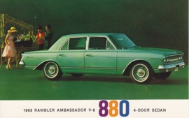 Ambassador V8 880 4-Door Sedan, US postcard, standard size, 1963, # AM-63-2037J