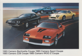 Camaro 4 different models,  US postcard, standard size, 1985