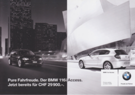 BMW 116i Access black & white, price card, 21x15 cm, Swiss, 01/2009