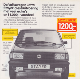 Jetta Diesel Stayer folder, 4 small pages,  Dutch language, 8/1982