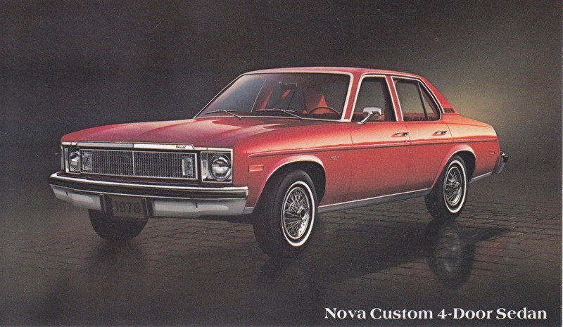 Nova Custom 4-Door Sedan, US postcard, standard size, 1978.