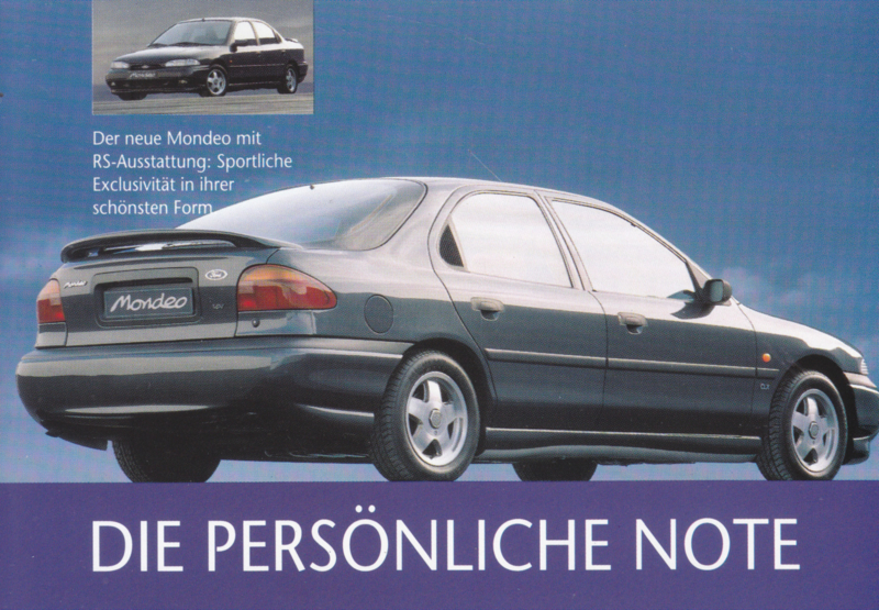 Mondeo Sedan with RS look, A6-size postcard , Germany, about 1993