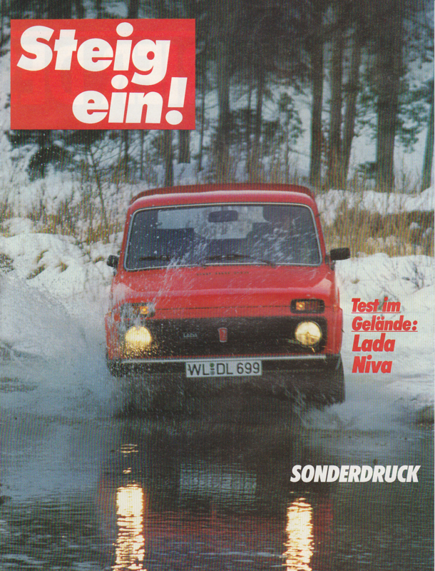 Niva 4x4 1600 roadtest reprint, 6 pages, about 1978, German language (Belgium)