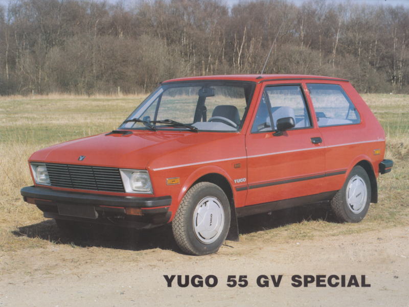 Yugo 55 GV Special leaflet, 2 pages, A4-size, Danish language, about 1988