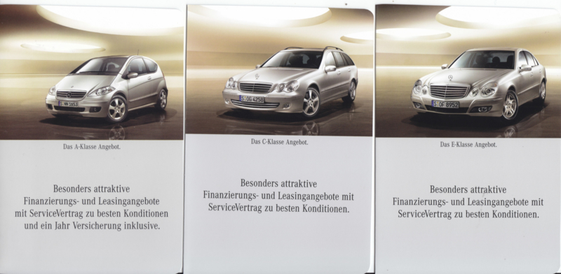 A-Class/C-Class/E-Class leasing brochure. 3 different postcard-size folders in cover, 10/2006, German language