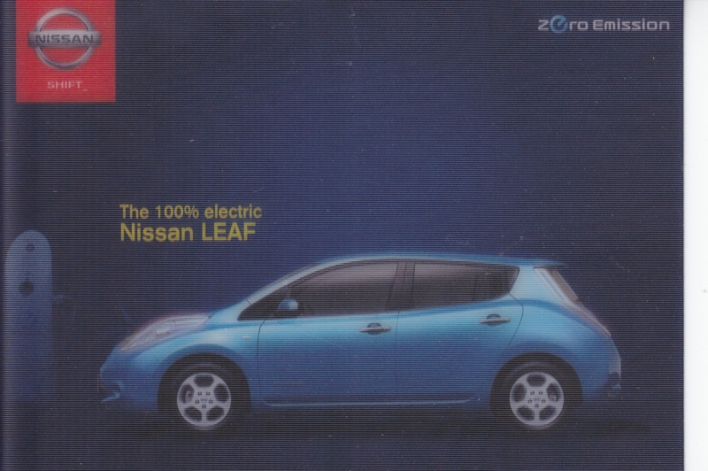Leaf electric car postcard,  DIN A6-size, about 2014, German language,  lenticular card