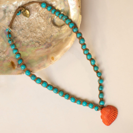 Ketting Turquoise stone with sea shell