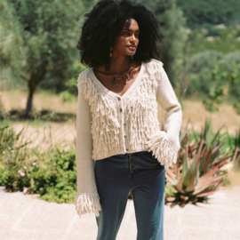 Knitted Fringed Cardigan Besso – Cream 8222302 Isla Ibiza Bonita
