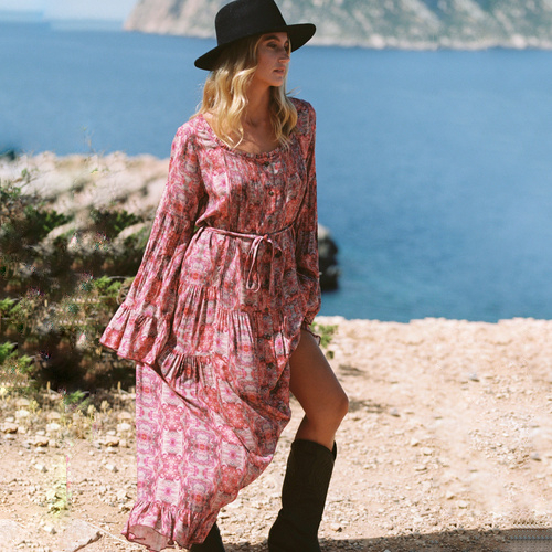 Maxi Dress Happy Feathers - Red/Pink 8222714 Isla Ibiza Bonita