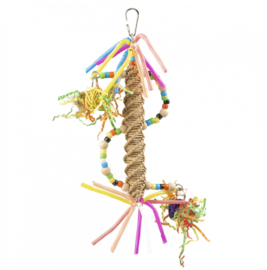 Vogelspeelgoed - Kleurrijke Spiraal Hanger in Stro - Meerkleurig - 25,5x12,7x3,3cm